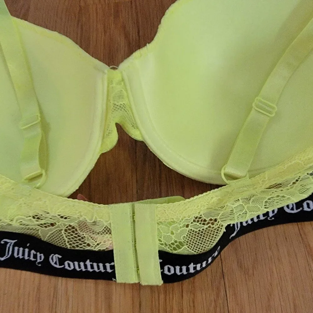 Juicy Couture Womens T-Shirt Bra Neon Yellow Lace lightlu padded- 40D